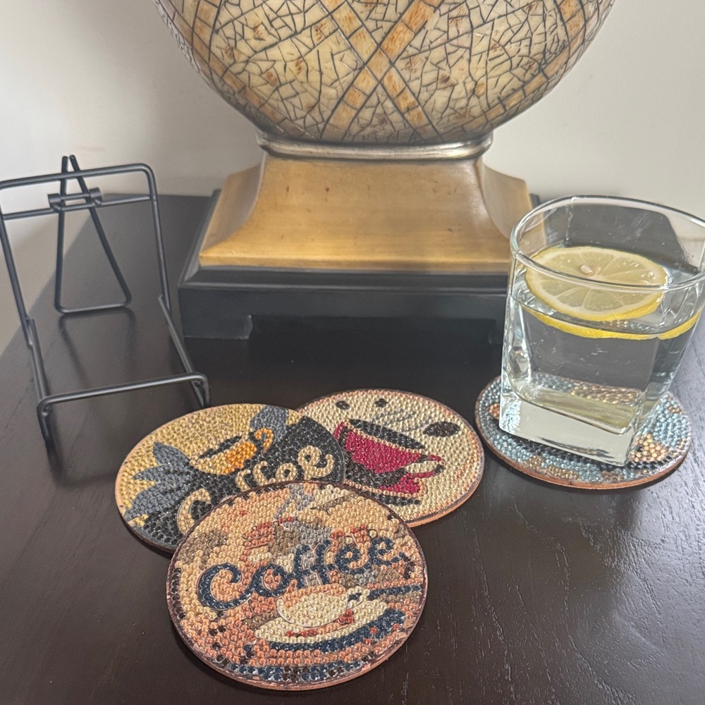 Handcrafted Coffee Diamond Art Coasters – Café Style | Set of 4 Gift Ready - Picture 3 of 6